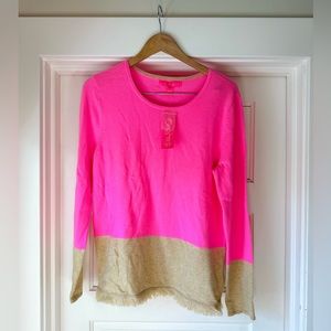 NWT Cashmere Lilly Pulitzer Size L Pink and Tan Sweater